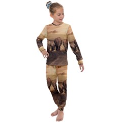 Elephant Dust Road Africa Savannah Kids  Long Sleeve Set  by HermanTelo