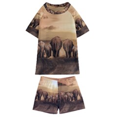 Elephant Dust Road Africa Savannah Kids  Swim Tee And Shorts Set