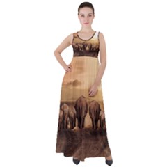 Elephant Dust Road Africa Savannah Empire Waist Velour Maxi Dress