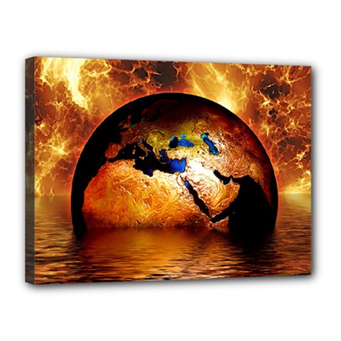 Earth Globe Water Fire Flame Canvas 16  X 12  (stretched)