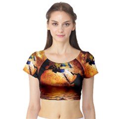 Earth Globe Water Fire Flame Short Sleeve Crop Top by HermanTelo