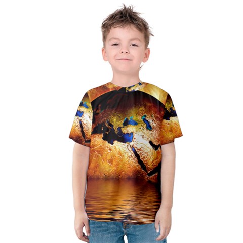 Earth Globe Water Fire Flame Kids  Cotton Tee by HermanTelo