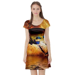 Earth Globe Water Fire Flame Short Sleeve Skater Dress by HermanTelo