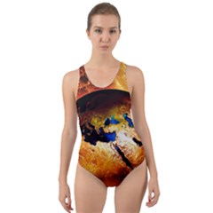 Earth Globe Water Fire Flame Cut-out Back One Piece Swimsuit by HermanTelo