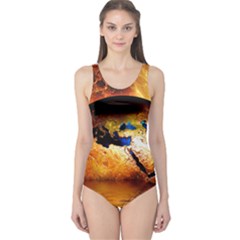 Earth Globe Water Fire Flame One Piece Swimsuit by HermanTelo