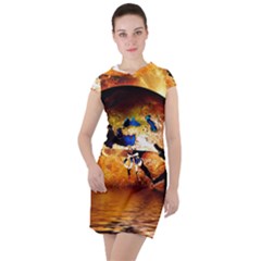 Earth Globe Water Fire Flame Drawstring Hooded Dress by HermanTelo