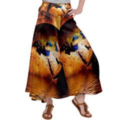 Earth Globe Water Fire Flame Satin Palazzo Pants by HermanTelo