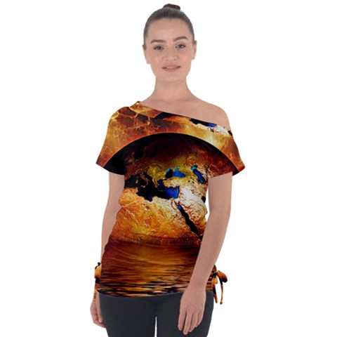 Earth Globe Water Fire Flame Tie-up Tee by HermanTelo