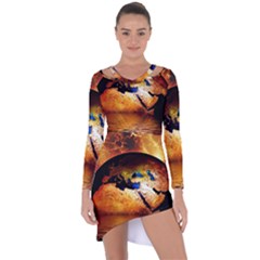 Earth Globe Water Fire Flame Asymmetric Cut-out Shift Dress by HermanTelo