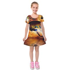 Earth Globe Water Fire Flame Kids  Short Sleeve Velvet Dress by HermanTelo