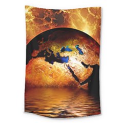 Earth Globe Water Fire Flame Large Tapestry by HermanTelo