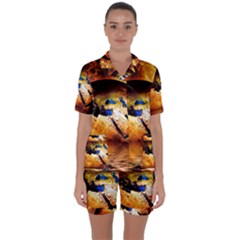 Earth Globe Water Fire Flame Satin Short Sleeve Pyjamas Set by HermanTelo