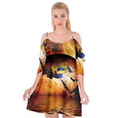 Earth Globe Water Fire Flame Cutout Spaghetti Strap Chiffon Dress