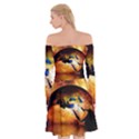 Earth Globe Water Fire Flame Off Shoulder Skater Dress View2