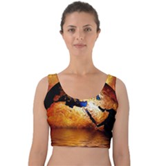 Earth Globe Water Fire Flame Velvet Crop Top