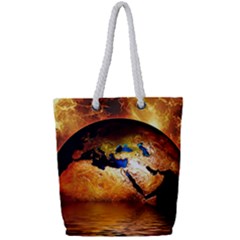 Earth Globe Water Fire Flame Full Print Rope Handle Tote (small)