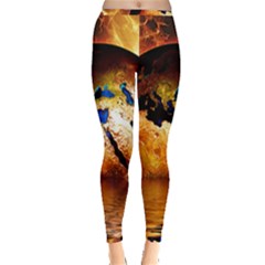 Earth Globe Water Fire Flame Inside Out Leggings