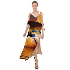 Earth Globe Water Fire Flame Maxi Chiffon Cover Up Dress by HermanTelo