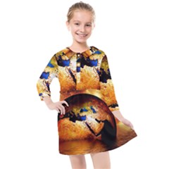 Earth Globe Water Fire Flame Kids  Quarter Sleeve Shirt Dress