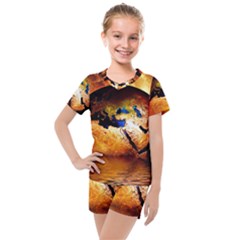 Earth Globe Water Fire Flame Kids  Mesh Tee And Shorts Set