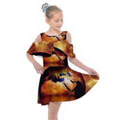 Earth Globe Water Fire Flame Kids  Shoulder Cutout Chiffon Dress by HermanTelo