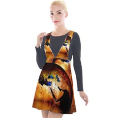 Earth Globe Water Fire Flame Plunge Pinafore Velour Dress