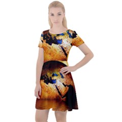 Earth Globe Water Fire Flame Cap Sleeve Velour Dress 