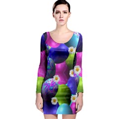 Eggs Happy Easter Long Sleeve Bodycon Dress