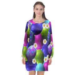 Eggs Happy Easter Long Sleeve Chiffon Shift Dress 