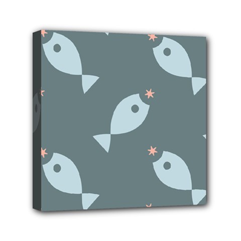 Fish Star Water Pattern Mini Canvas 6  X 6  (stretched) by HermanTelo