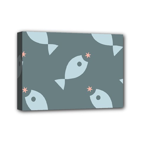 Fish Star Water Pattern Mini Canvas 7  X 5  (stretched) by HermanTelo