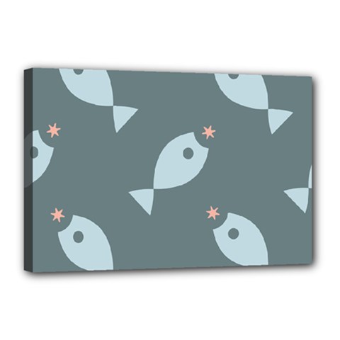 Fish Star Water Pattern Canvas 18  X 12  (stretched) by HermanTelo