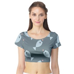 Fish Star Water Pattern Short Sleeve Crop Top