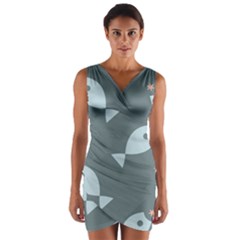 Fish Star Water Pattern Wrap Front Bodycon Dress