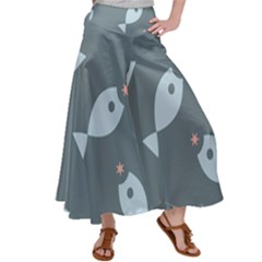 Fish Star Water Pattern Satin Palazzo Pants