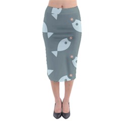 Fish Star Water Pattern Midi Pencil Skirt