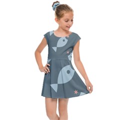 Fish Star Water Pattern Kids  Cap Sleeve Dress