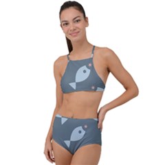 Fish Star Water Pattern High Waist Tankini Set