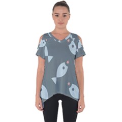 Fish Star Water Pattern Cut Out Side Drop Tee by HermanTelo