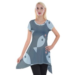 Fish Star Water Pattern Short Sleeve Side Drop Tunic