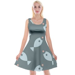 Fish Star Water Pattern Reversible Velvet Sleeveless Dress