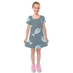 Fish Star Water Pattern Kids  Short Sleeve Velvet Dress