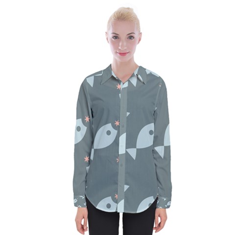 Fish Star Water Pattern Womens Long Sleeve Shirt by HermanTelo