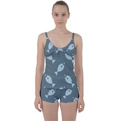 Fish Star Water Pattern Tie Front Two Piece Tankini