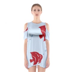 Fish Red Sea Water Swimming Shoulder Cutout One Piece Dress