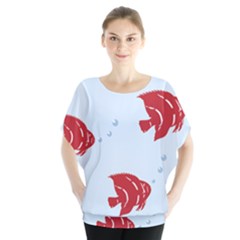 Fish Red Sea Water Swimming Batwing Chiffon Blouse