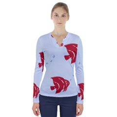 Fish Red Sea Water Swimming V-neck Long Sleeve Top