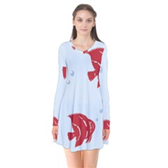 Fish Red Sea Water Swimming Long Sleeve V-neck Flare Dress by HermanTelo