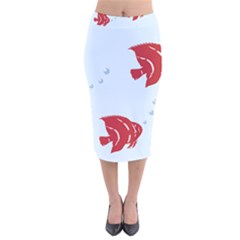 Fish Red Sea Water Swimming Velvet Midi Pencil Skirt