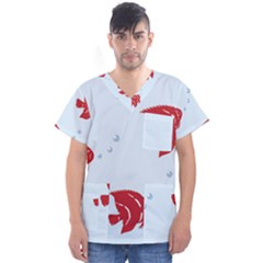 Fish Red Sea Water Swimming Men s V-neck Scrub Top